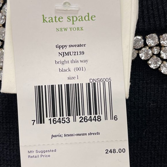 Kate Spade NWT rhinestone Wool Cashmere Peter Pan Collar Tippy Sweater Sz Large - Picture 8 of 9